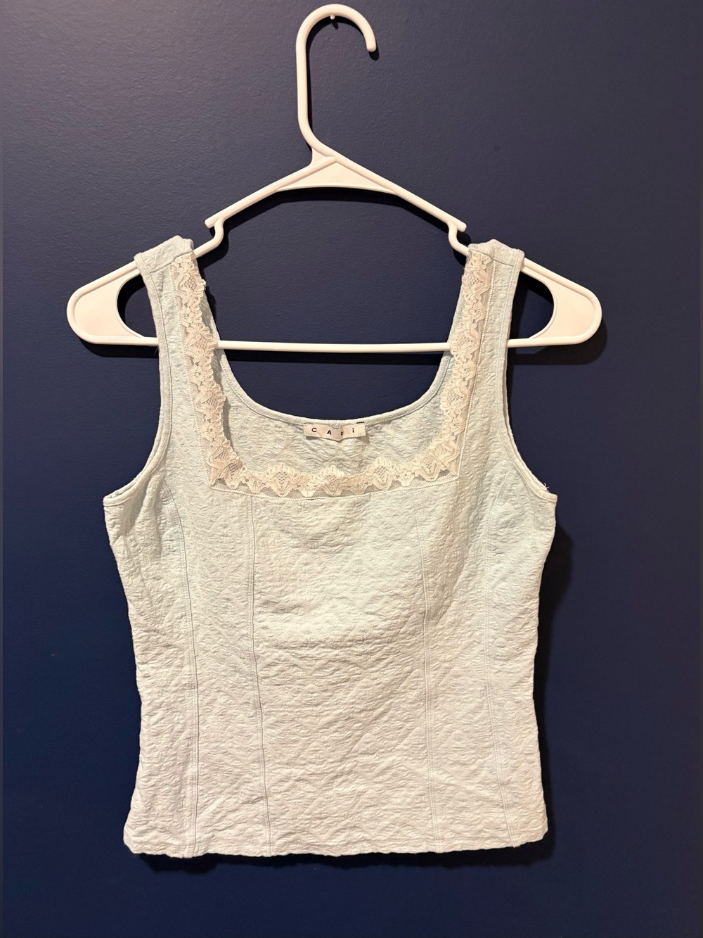 CAbi Lace-Trim Square Neck Camisole in Pale Blue